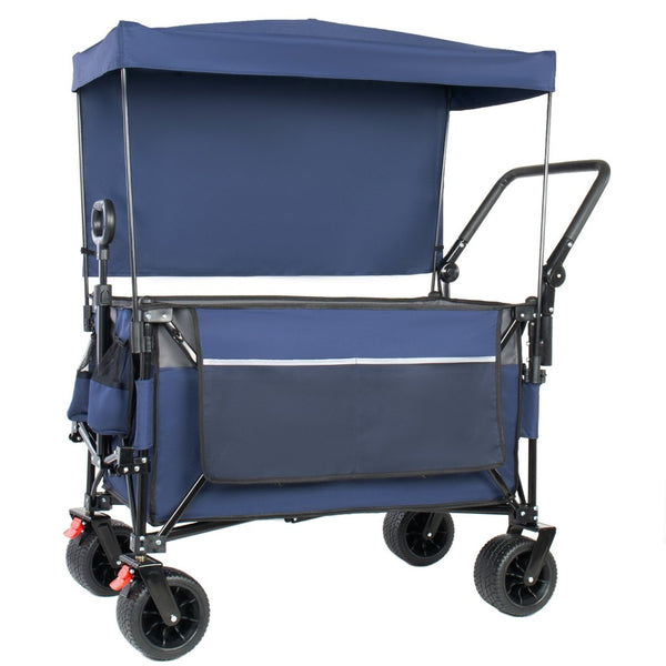 English Elm Multi-functional Heavy Duty Folding Wagon with Canopy Steel Frame All Terrain Wheels Blue Gray W2932P417648