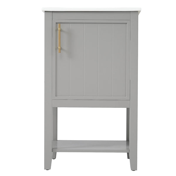 English Elm 20" Matte Freestanding Bathroom Vanity Rubberwood Cabinet Ceramic Sink Open Shelf Grey N725P391115E
