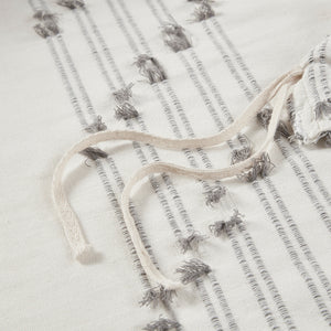 English Elm King/Cal King Kara Cotton Jacquard Duvet Cover Set — OEKO-TEX Eco-Friendly Striped & Diamond Bedding, Button Closure, Tie Corners, Easy Care Ivory 11.81 L x 9.84 W x 6.3 H B03596506