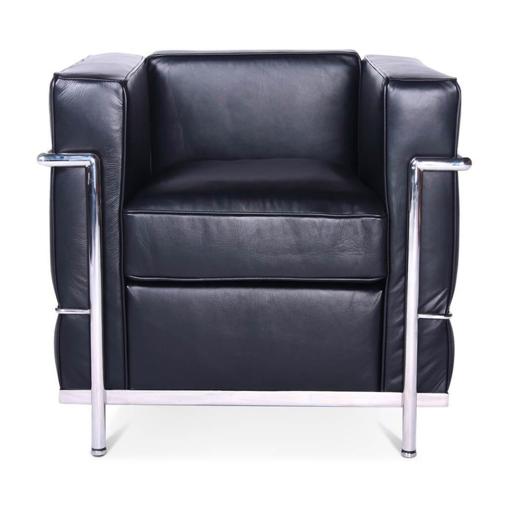 English Elm Petit Modele French Modernist Leather Armchair with Stainless Steel Frame B353P453241