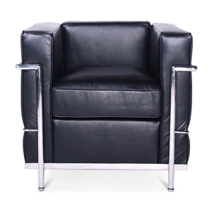English Elm Petit Modele French Modernist Leather Armchair with Stainless Steel Frame B353P453241