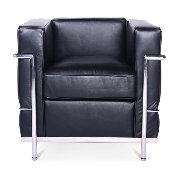 English Elm Petit Modele French Modernist Leather Armchair with Stainless Steel Frame B353P453241