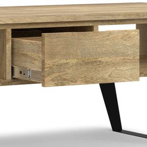English Elm Lowry Natural Mango Wood Coffee Table with Drawers & Open Storage, Industrial Metal Legs, 48" Wide B136P203463