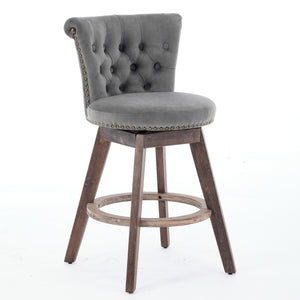 English Elm 26" Velvet Swivel Counter Stools Set of 2 with Tufted Back, Foam Cushion & Solid Wood Legs Gray W1143P362519