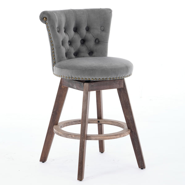English Elm 26" Velvet Swivel Counter Stools Set of 2 with Tufted Back, Foam Cushion & Solid Wood Legs Gray W1143P362519