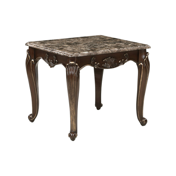 English Elm Formal Balthasar Marble Top Cocktail Table with Cherry Finish, Gold Accents & Cabriole Legs, 51" x29" x20" Brown Mix 40 L x 30 W x 8.5 H B011P290791