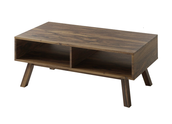 English Elm 3PC Mid-Century Modern Coffee Table Set with Built-In Storage Shelves Wood Grain Finish Brown, Stylish Living Room Ensemble B011P405680