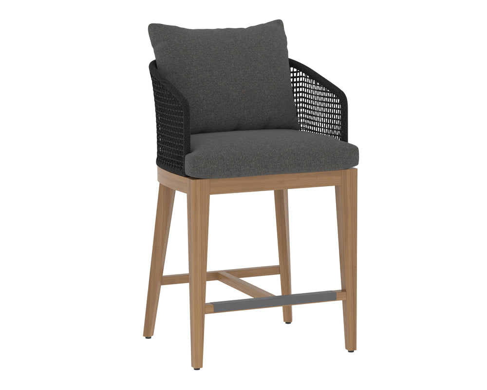 Sunpan Capri Outdoor Counter Stool - Stylish Barrelback Design with Durable Teak Wood and Weather-Resistant Cushions Natural / Gracebay Grey