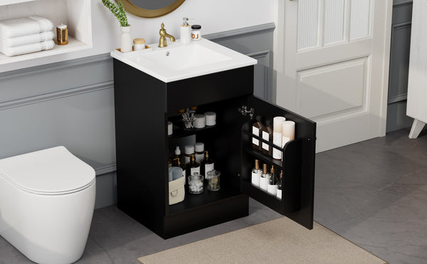 English Elm Christopher Knight Home® - 20" Bathroom Vanity with Ceramic Sink and Soft-Close Door, Gold Knob, Adjustable Shelf Storage Black N759P237946B