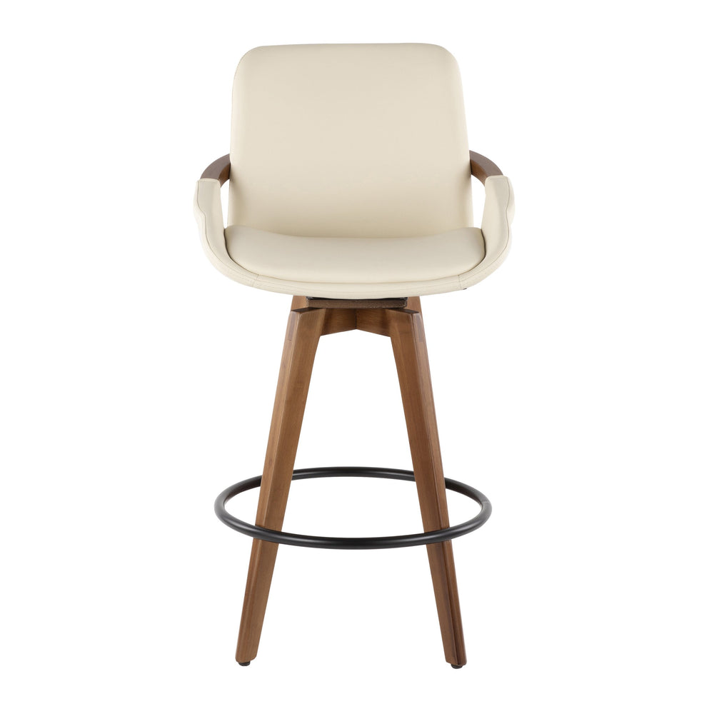 English Elm Cosmo Mid-Century Counter Stool Cream Faux Leather with Walnut Arms & Splayed Legs — Stylish Comfort B202P222362
