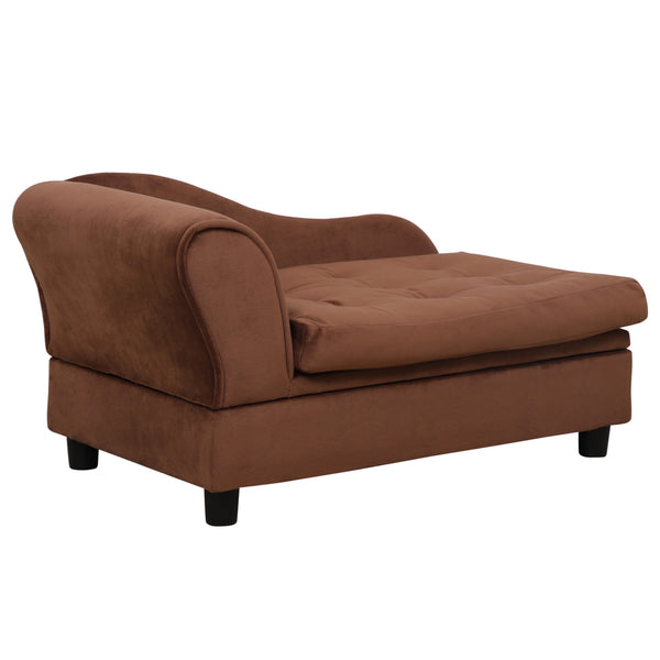 English Elm PawHut Luxury Fancy Dog Bed with 3" Memory Foam Cushion and Hidden 23L Storage Trunk, Small Pet Sofa Brown W2225P217301