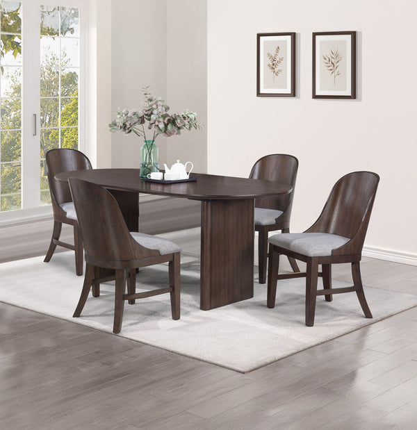 English Elm 2pc Mid-Century Modern Upholstered Dining Chairs, Barrel Back Comfort, Brown Walnut Wood Frame, Set of 2 B011P263741