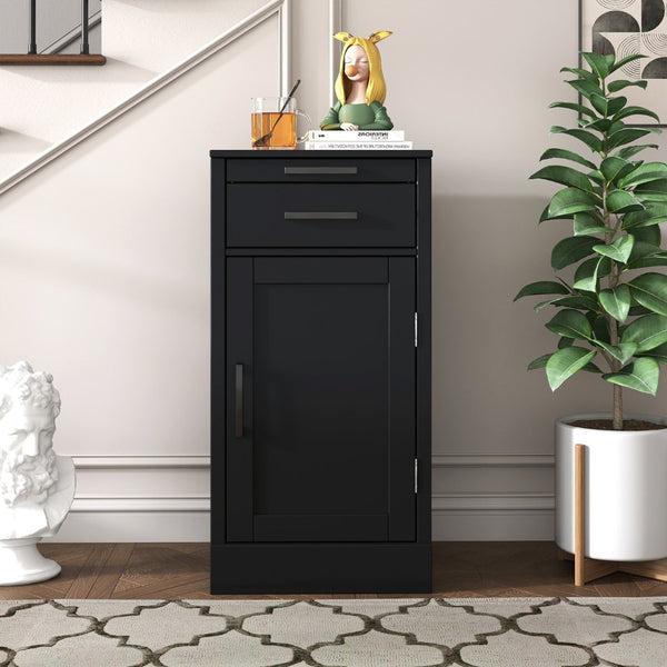English Elm Black Walnut Modular Buffet Cabinet with Wine Storage Open Shelf and Drawer W331P410369