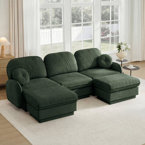English Elm 105" Chenille U-shaped Sectional Sofa Deep Seat Cloud Couch with Movable Ottoman Green W714S01770