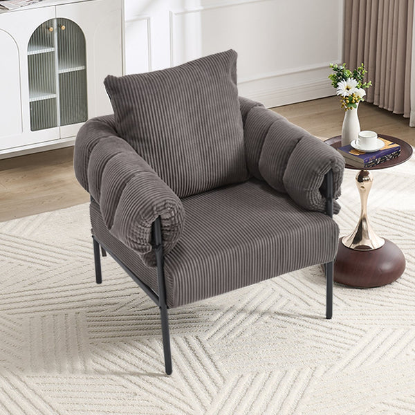 English Elm TS Modern decorative chair with plush teddy fleece upholstery and gold metal legs for luxe comfort and style DARK GREY W2311P308069
