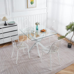 English Elm Dining Modern Glass Top Table with Cross Metal Legs for Space-Saving Living Room, Easy-Clean Design Matte White W234P311858