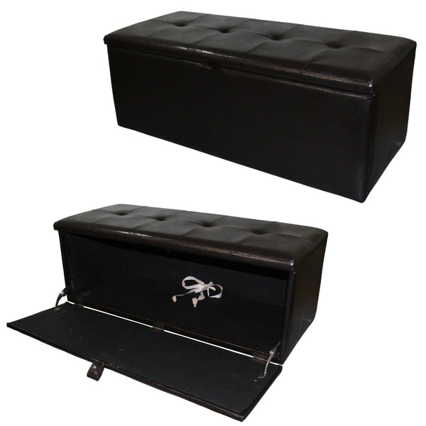 English Elm 18.5" Leather Upholstered Storage Bench with Front Opening & Pull Handle, Brown, Durable Wood Frame B072116487