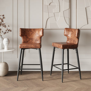 Christopher Knight Home® - Noble House - - 28Inch Counter Height Bar Stools Set Of 2, Modern Bar Upholstered Chairs With Pu Leather, Metal Footrest And Frame For Kitchen Island, Bar Table, Dining Room, Brown