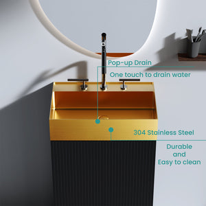 English Elm BB13-20Y-405 Brushed Gold 20"x14" 304 Stainless Steel Bathroom Sink, 4.3" Deep, 3-Hole, Spill-Stop Edge W1865P279868