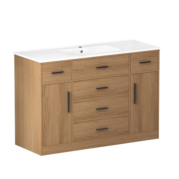 English Elm 48"dark Brown Vanity with 6 Drawers and Soft Close Doors for a Spa Bathroom Light Oak W3133S00026