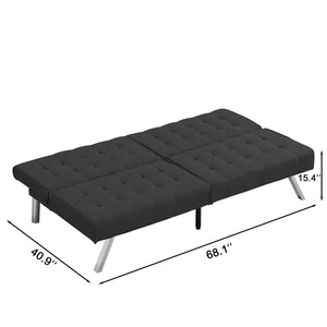 English Elm Wood Frame Futon Sofa Bed with Steel Legs Convertible Sleeper for Compact Living W21482229