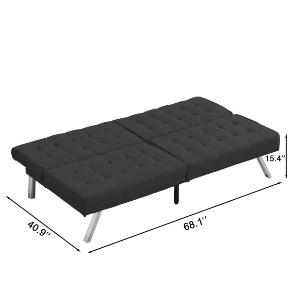 English Elm Wood Frame Futon Sofa Bed with Steel Legs Convertible Sleeper for Compact Living W21482229