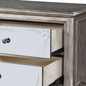 English Elm Esteban Antique Champagne Nightstand with Mirrored Fronts, Felt-Lined Drawer, Crystal Knobs B2726P257373