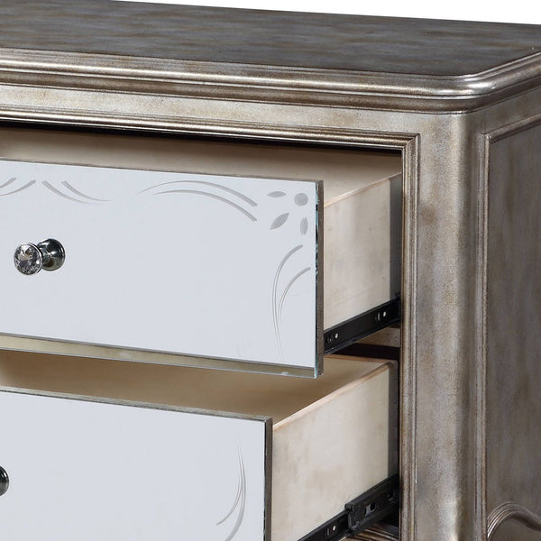 English Elm Esteban Antique Champagne Nightstand with Mirrored Fronts, Felt-Lined Drawer, Crystal Knobs B2726P257373