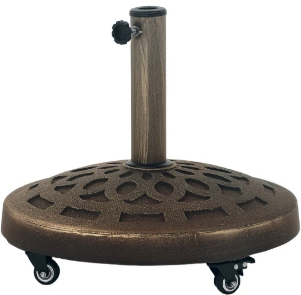 English Elm Umbrella Stand Resin Concrete Base with Lotus Relief Bronze Finish for Patio Decks T3971P427472