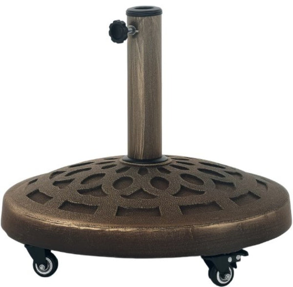 English Elm Umbrella Stand Resin Concrete Base with Lotus Relief Bronze Finish for Patio Decks T3971P427472