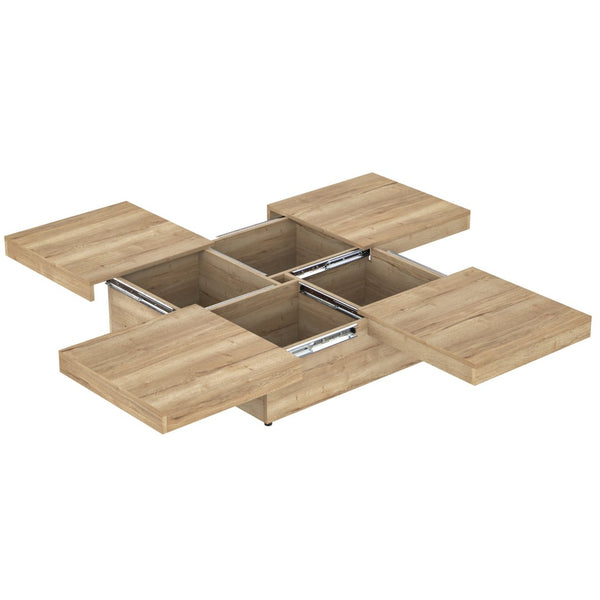 English Elm Square Marble Veneer Coffee Table with Sliding Top Hidden Storage Pedestal Base Natural N735P388120N