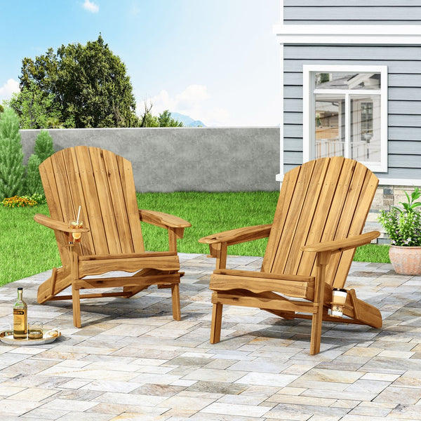 English Elm Christopher Knight Home® - BELLWOOD Teak Adirondack Chair with Folding Design, Cup Holders & Rustic Outdoor Comfort N776P344079T