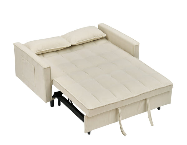 English Elm 54.30-inch Modern Two-Seat Sofa Bed with Pull-Out, Solid Wood Frame, Sponge Cushions, 500lb Capacity Beige W1658P179564