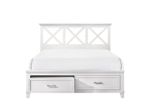 English Elm King Solid Wood Storage Bed with X Headboard, Poplar & Rubberwood Frame, Transitional Design Elegance White 84 L x 19.75 W x 17 H B2699S00028