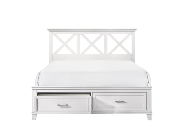 English Elm King Solid Wood Storage Bed with X Headboard, Poplar & Rubberwood Frame, Transitional Design Elegance White 84 L x 19.75 W x 17 H B2699S00028