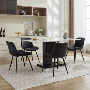 English Elm Dining Curved Back Dining Chair Set of 2 — Ergonomic Upholstered PU with Perforation, Thick Cushion, Floor-Safe Caps Black W1143P254981