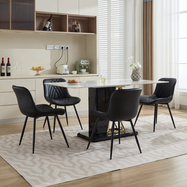 English Elm Dining Chairs Mid Century Modern Set of 2 with Curved Back Support, Perforated PU Upholstery, Cushioned Comfort and Floor-Protecting Adjustable Leg Caps Black W1143P254981