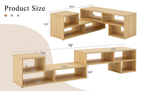 English Elm 2 Cube TV Stand with Modular L-Shaped Design, Adjustable 47–70" Length, Six Open Shelves, Durable MDF Burly Wood W3226P279109