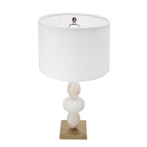 English Elm D14x26.3" White and Gold Three-Tier Round Table Lamp with Alabaster Accents and Drum Shade, 26.3" W2078P395820