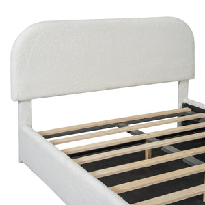 English Elm Teddy Upholstered Full Platform Bed with Plush Fleece, Hydraulic Storage, Sturdy 600lb Capacity White SF000165AAK
