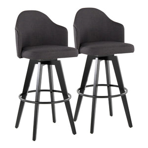 English Elm Fixed-height Swivel Barstools Upholstered Grey Fabric Black Wood Legs Kitchen Set of 2 Charcoal B202S01867
