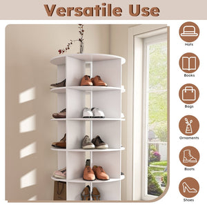 English Elm Rotating Shoe Rack Tower - 6-Tier 360° Spinning Organizer For 24 Pairs, Space-Saving Design, White W2699P270163-GIGA