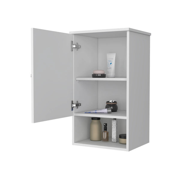 English Elm White Recessed Medicine Cabinet with One Door, Two Shelves + Open Shelf, 28.6"x16.2" White Finish B062P252169