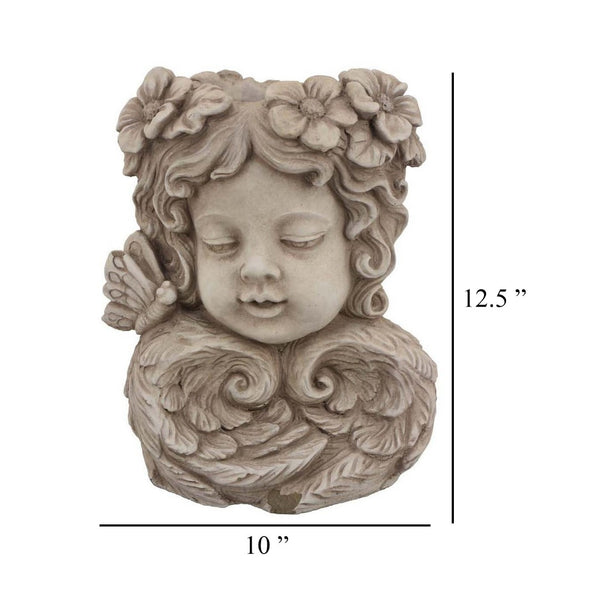 English Elm Accent Terracotta Face Planter Handcrafted Floral Relief Bohemian Sculptural Decor B056P416957