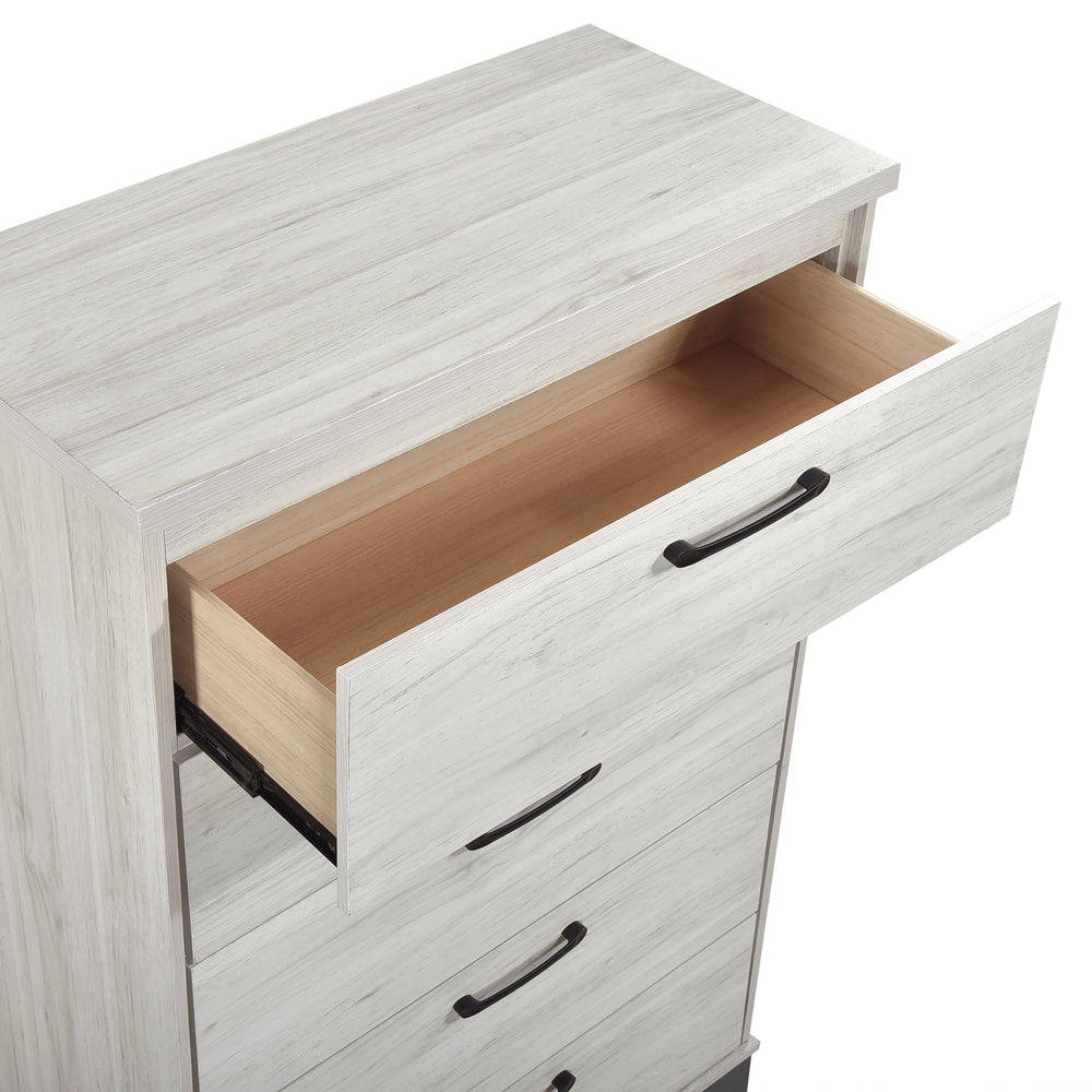 English Elm Contemporary Two-Tone White Oak & Gray 5-Drawer Chest — Fully Assembled, Ball-Bearing Glides, Sleek Pulls B011P355268