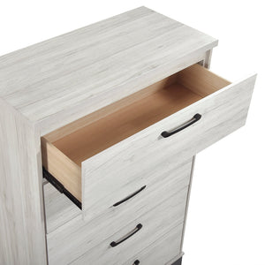 English Elm Contemporary Two-Tone White Oak & Gray 5-Drawer Chest — Fully Assembled, Ball-Bearing Glides, Sleek Pulls B011P355268