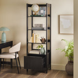 Holmes Modern Narrow Bookcase with Reeded Drawer Black WEHOL41OS2BL0 Walker Edison