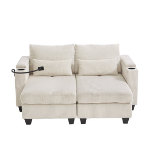 English Elm Convertible Chaise Lounge Sofa Bed With Usb Ports, Cup Holders & Storage – Modern Comfort In Beige N719S002020A