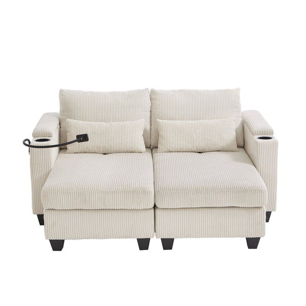 English Elm Convertible Chaise Lounge Sofa Bed With Usb Ports, Cup Holders & Storage – Modern Comfort In Beige N719S002020A
