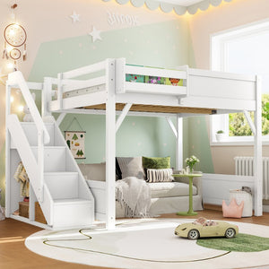 English Elm Twin Low Loft Bed Solid Pine Frame Kids Study Desk Blackboard Storage White Light White W1580S00468
